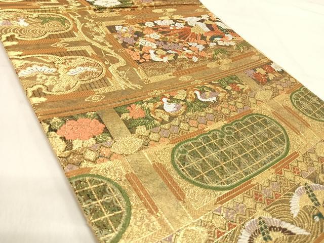 平和屋着物◎六通柄袋帯 唐織 花鳥文 金糸 正絹 逸品 AABI5542yx