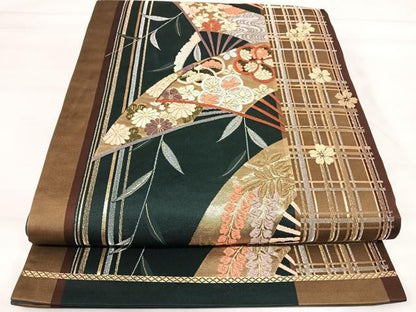 平和屋着物◎六通柄袋帯　唐織　扇花文　金銀糸　正絹　逸品　AABI5544yx