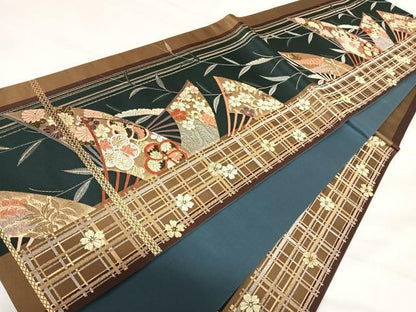 平和屋着物◎六通柄袋帯　唐織　扇花文　金銀糸　正絹　逸品　AABI5544yx