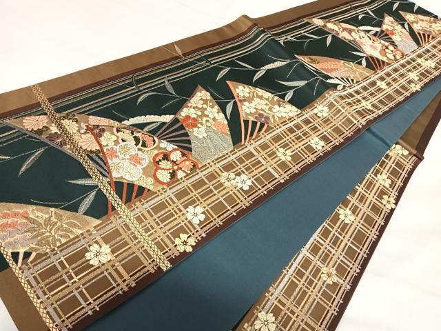 平和屋着物◎六通柄袋帯　唐織　扇花文　金銀糸　正絹　逸品　AABI5544yx