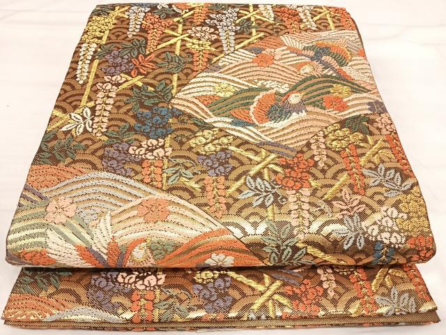 平和屋着物◎佐賀錦　六通柄袋帯　唐織　吉祥花鳥文　金糸　正絹　逸品　AABI5545yx