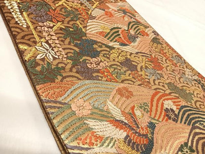 平和屋着物◎佐賀錦　六通柄袋帯　唐織　吉祥花鳥文　金糸　正絹　逸品　AABI5545yx