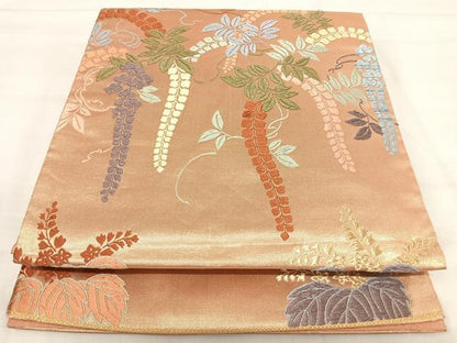 平和屋着物◎六通柄袋帯 唐織 花桐文 金糸 正絹 逸品 AABI5549yx