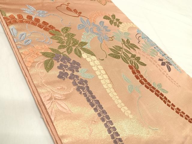 平和屋着物◎六通柄袋帯 唐織 花桐文 金糸 正絹 逸品 AABI5549yx