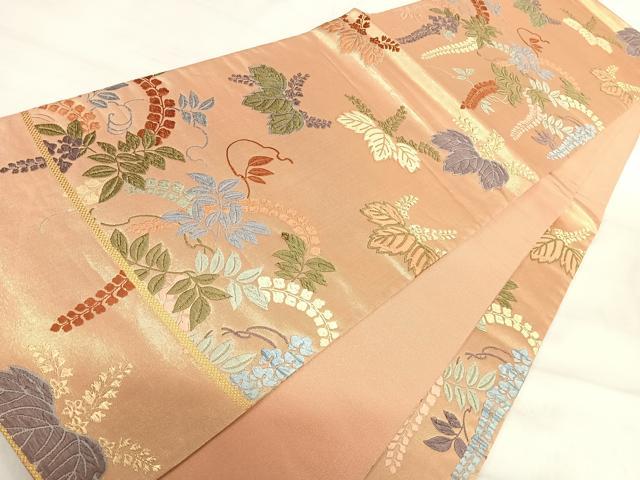 平和屋着物◎六通柄袋帯 唐織 花桐文 金糸 正絹 逸品 AABI5549yx