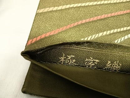 平和屋着物◎六通柄袋帯 極密織 結び紐文 金糸 正絹 逸品 AABI5550yx