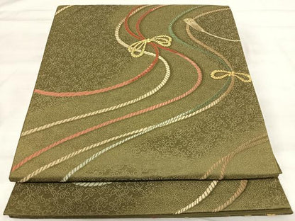 平和屋着物◎六通柄袋帯 極密織 結び紐文 金糸 正絹 逸品 AABI5550yx