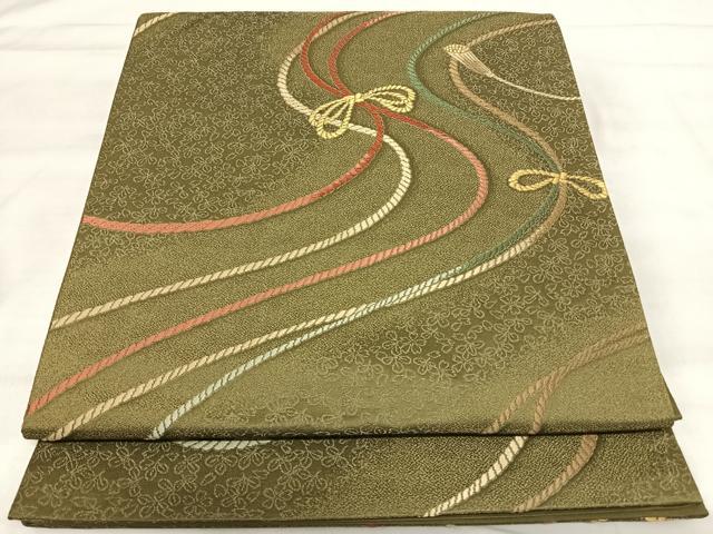 平和屋着物◎六通柄袋帯 極密織 結び紐文 金糸 正絹 逸品 AABI5550yx