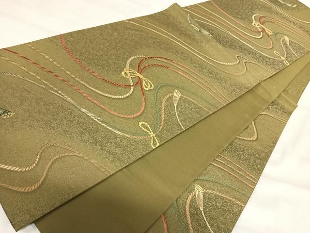 平和屋着物◎六通柄袋帯 極密織 結び紐文 金糸 正絹 逸品 AABI5550yx