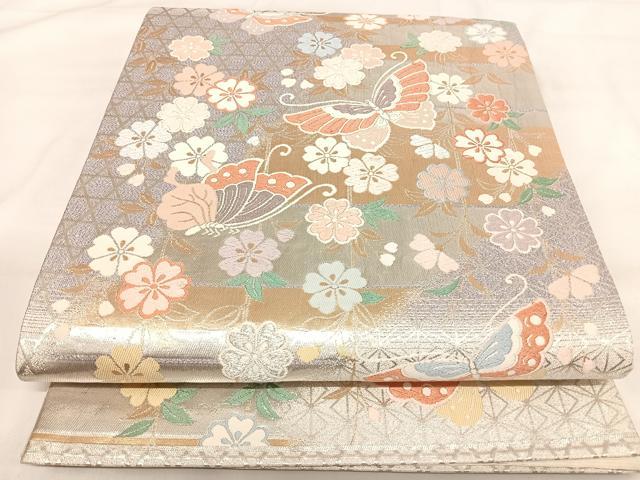 平和屋着物◎六通柄袋帯 唐織 花蝶文 金銀糸 正絹 逸品 AABI5552yx