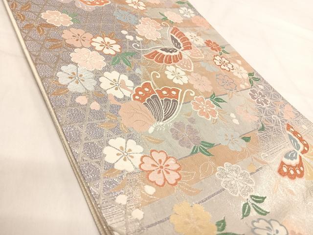 平和屋着物◎六通柄袋帯 唐織 花蝶文 金銀糸 正絹 逸品 AABI5552yx