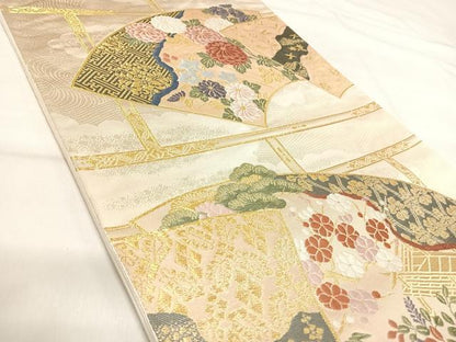 平和屋着物◎六通柄袋帯 唐織 地紙花文 金糸 正絹 逸品 AABI5556yx