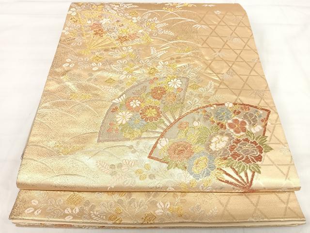 平和屋着物◎六通柄袋帯 扇面花文 金銀糸 正絹 逸品 AABI5558yx