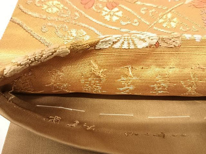 平和屋着物◎六通柄袋帯 唐織引箔錦 道長露芝華文 金糸 正絹 逸品 AABI5559yx