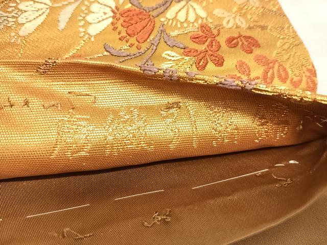 平和屋着物◎六通柄袋帯 唐織引箔錦 道長露芝華文 金糸 正絹 逸品 AABI5559yx