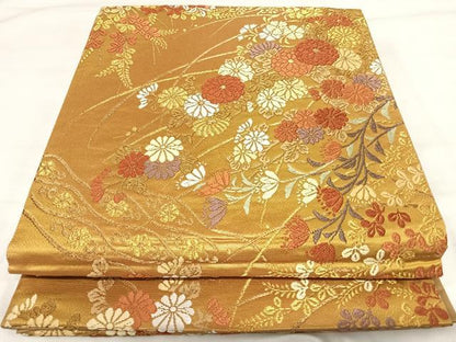 平和屋着物◎六通柄袋帯 唐織引箔錦 道長露芝華文 金糸 正絹 逸品 AABI5559yx