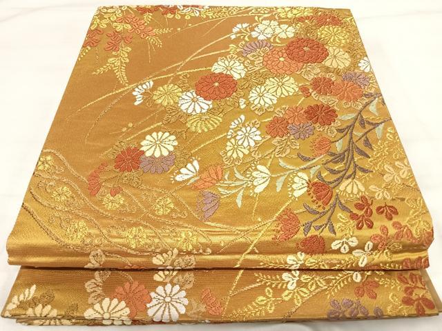 平和屋着物◎六通柄袋帯 唐織引箔錦 道長露芝華文 金糸 正絹 逸品 AABI5559yx