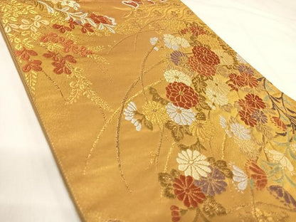 平和屋着物◎六通柄袋帯 唐織引箔錦 道長露芝華文 金糸 正絹 逸品 AABI5559yx