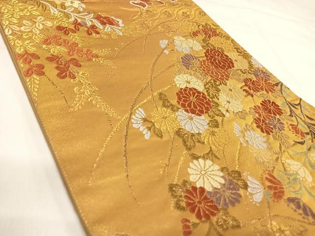 平和屋着物◎六通柄袋帯 唐織引箔錦 道長露芝華文 金糸 正絹 逸品 AABI5559yx