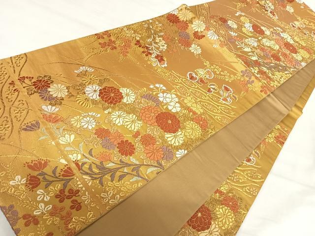 平和屋着物◎六通柄袋帯 唐織引箔錦 道長露芝華文 金糸 正絹 逸品 AABI5559yx