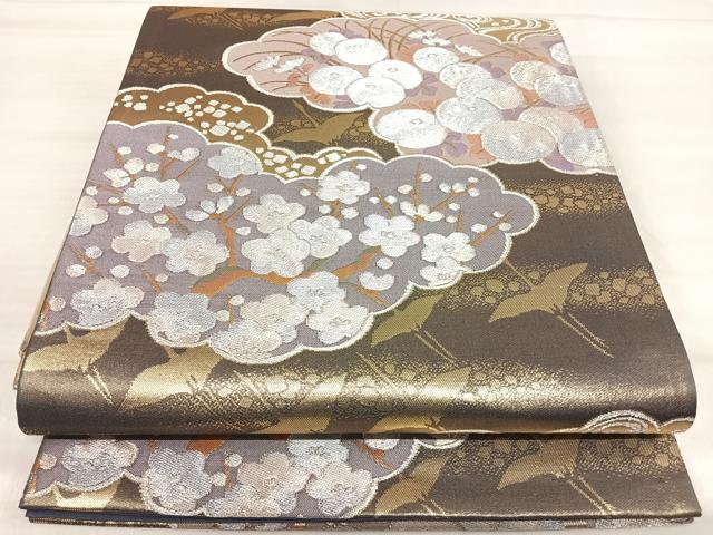 平和屋着物◎六通柄袋帯 雲取り飛鶴花文 金銀糸 正絹 逸品 AABI5562yx