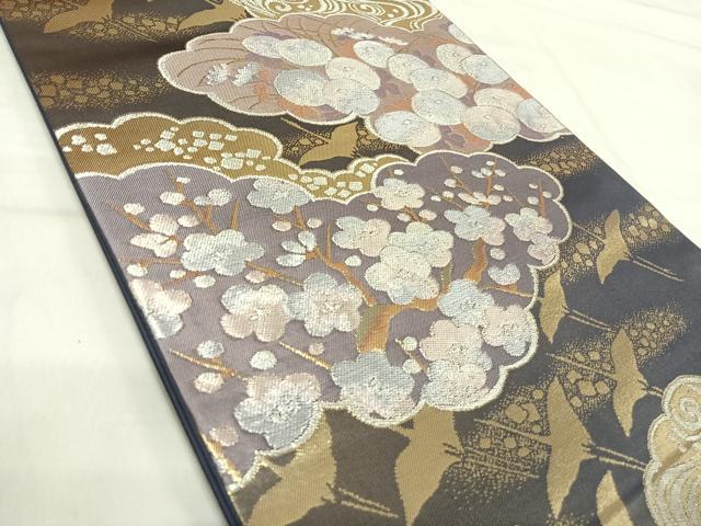 平和屋着物◎六通柄袋帯 雲取り飛鶴花文 金銀糸 正絹 逸品 AABI5562yx