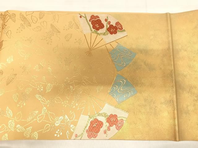 平和屋着物◎六通太鼓柄袋帯 唐織 扇面吉祥文 金糸 正絹 逸品 AABI5564yx