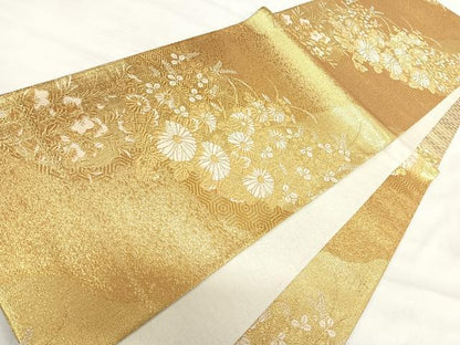 平和屋着物◎六通柄袋帯 唐織 草花文 金糸 正絹 逸品 AABI5565yx