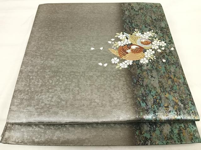 平和屋着物◎六通太鼓柄袋帯 鴛鴦花文 金銀糸 引箔 正絹 逸品 AABI5566yx