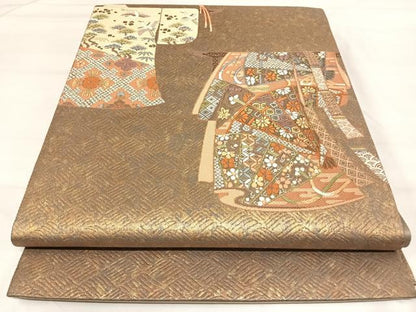 平和屋着物◎西陣　熊本織物謹製　六通柄袋帯　唐織　繍彩箔几帳文　金糸　正絹　逸品　AABI5571yx