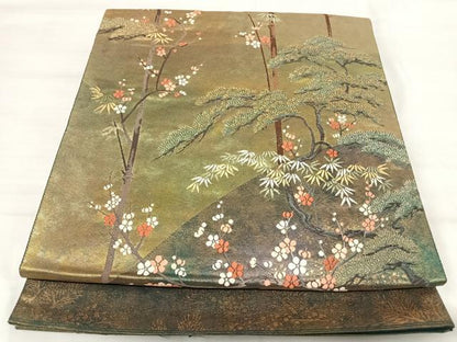平和屋着物◎六通柄袋帯　唐織　梅香松籟　引箔袋　金糸　正絹　逸品　AABI5572yx