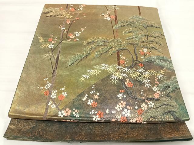 平和屋着物◎六通柄袋帯　唐織　梅香松籟　引箔袋　金糸　正絹　逸品　AABI5572yx