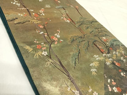 平和屋着物◎六通柄袋帯　唐織　梅香松籟　引箔袋　金糸　正絹　逸品　AABI5572yx
