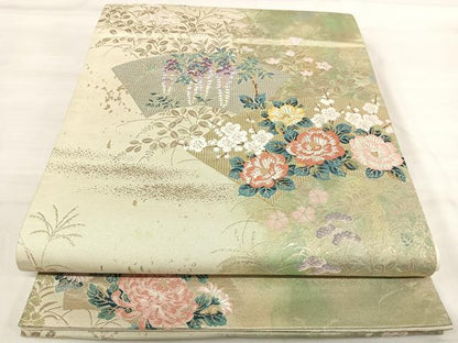 平和屋着物◎六通柄袋帯　唐織　地紙花文　金銀糸　正絹　逸品　AABI5576yx