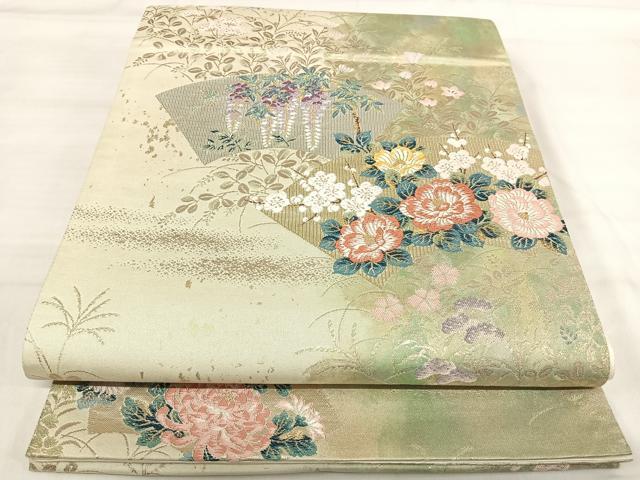 平和屋着物◎六通柄袋帯　唐織　地紙花文　金銀糸　正絹　逸品　AABI5576yx