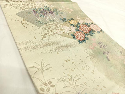 平和屋着物◎六通柄袋帯　唐織　地紙花文　金銀糸　正絹　逸品　AABI5576yx