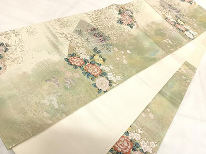 平和屋着物◎六通柄袋帯　唐織　地紙花文　金銀糸　正絹　逸品　AABI5576yx