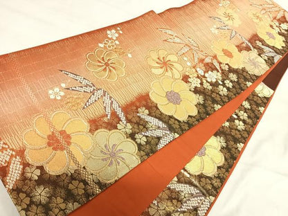 平和屋着物◎六通柄袋帯　捻梅　金糸　正絹　逸品　AABI5578yx