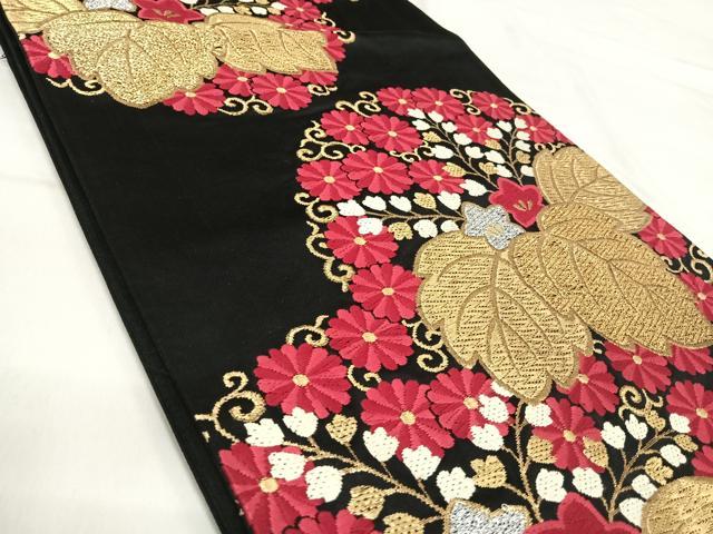 平和屋着物◎六通柄袋帯　唐織　花桐文　黒地　金銀糸　正絹　逸品　AABI5582yx