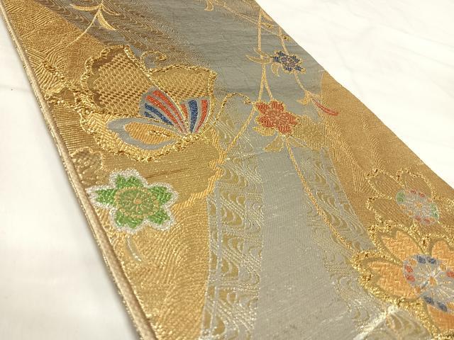 平和屋着物◎六通柄袋帯　花蝶文　金銀糸　正絹　逸品　AABI5588yx
