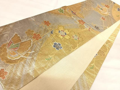 平和屋着物◎六通柄袋帯　花蝶文　金銀糸　正絹　逸品　AABI5588yx