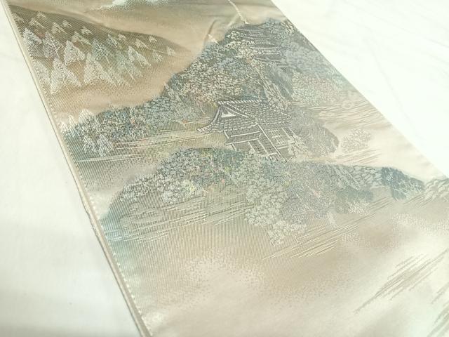 平和屋着物◎六通柄袋帯　小京都　風景文　明日香　プラチナ箔　正絹　逸品　AABI5589yx
