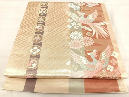 平和屋着物◎六通柄袋帯　鳳凰花文　金糸　正絹　逸品　AABI5592yx