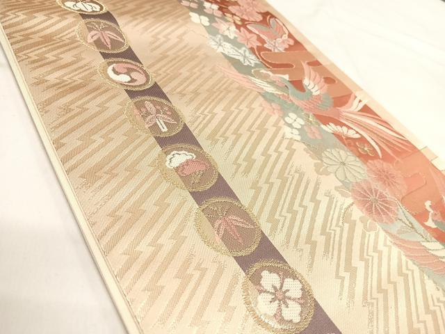 平和屋着物◎六通柄袋帯　鳳凰花文　金糸　正絹　逸品　AABI5592yx