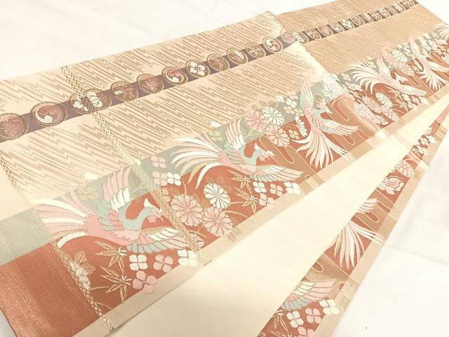 平和屋着物◎六通柄袋帯　鳳凰花文　金糸　正絹　逸品　AABI5592yx