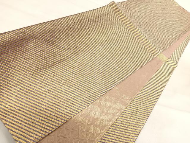 平和屋着物◎全通柄袋帯　斜縞　金糸　正絹　逸品　AABI5598yx