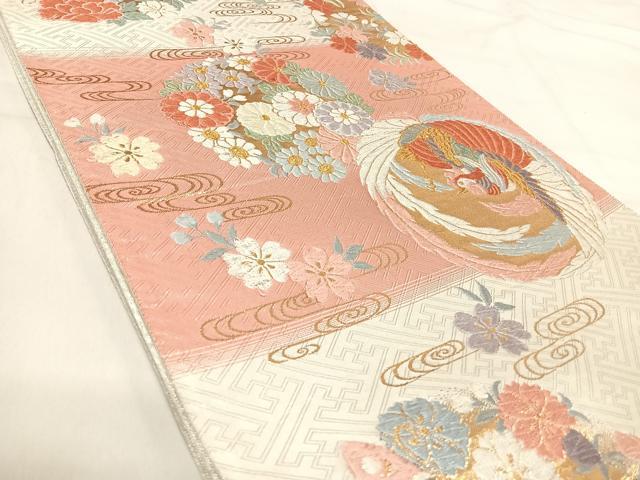 平和屋着物◎佐賀錦　六通柄袋帯　唐織　花蝶文　鳳凰　金銀糸　正絹　逸品　AABI5600yx