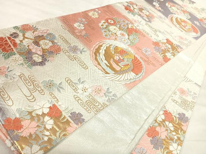 平和屋着物◎佐賀錦　六通柄袋帯　唐織　花蝶文　鳳凰　金銀糸　正絹　逸品　AABI5600yx