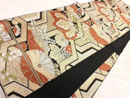 平和屋着物◎六通柄京袋帯　桐　黒地　金糸　正絹　逸品　AABI5601yx