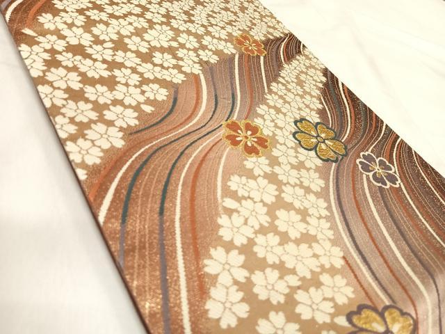 平和屋着物◎六通柄袋帯 唐織 流水花文 金糸 正絹 逸品 AABI5602yx